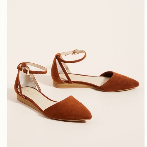 Anthro Seychelles Pointed Toe Ankle Strap Flat 8